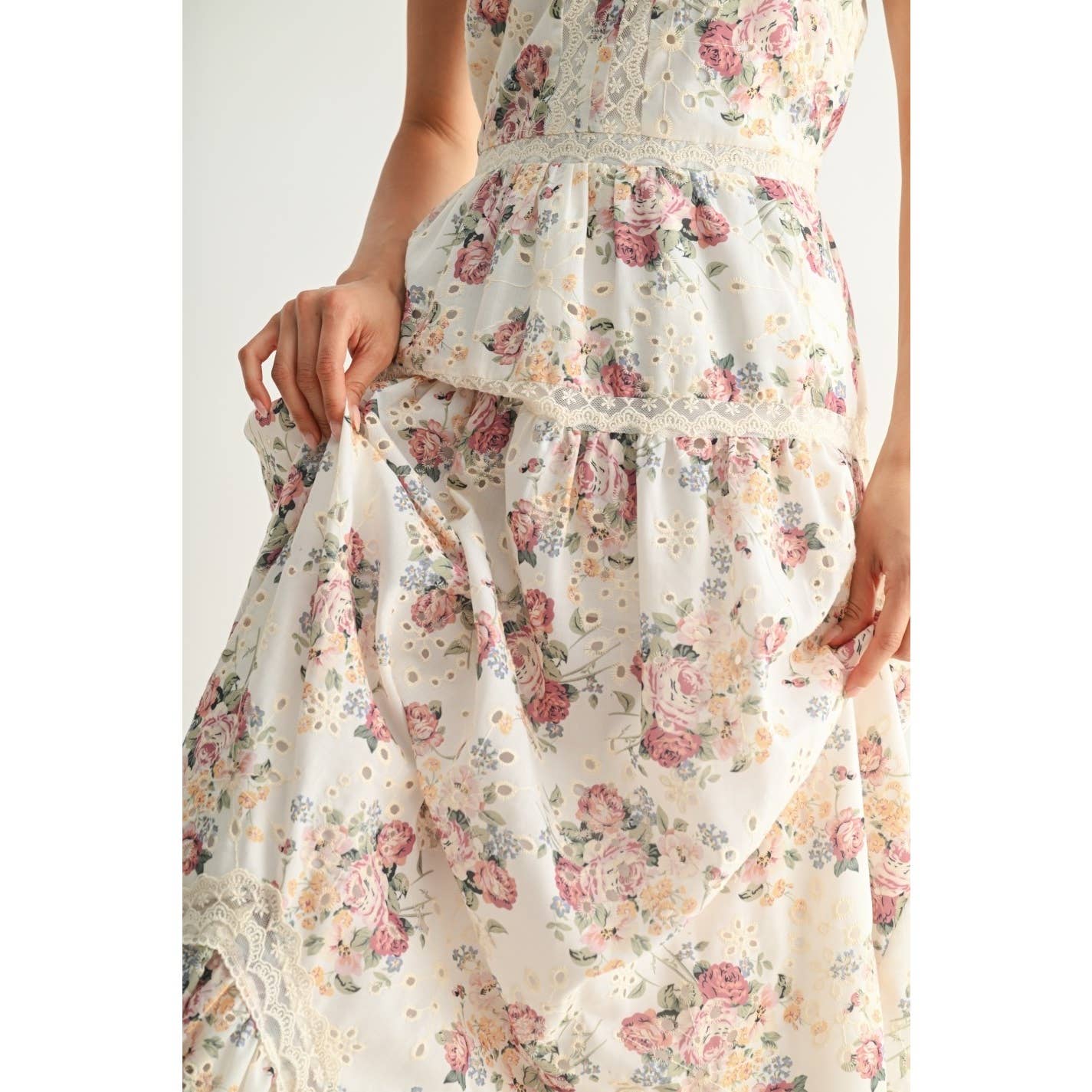 FLORAL MAXI DRESS: CREAM/BERRY