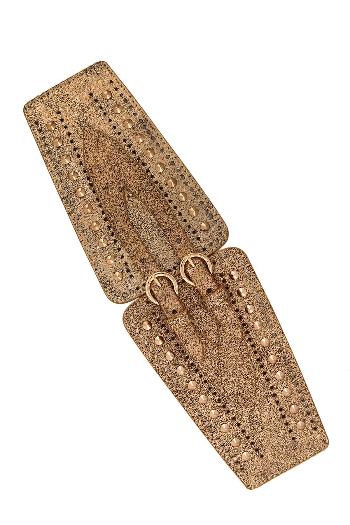 Spike Studded Metallic Stretch Belt: GOLD