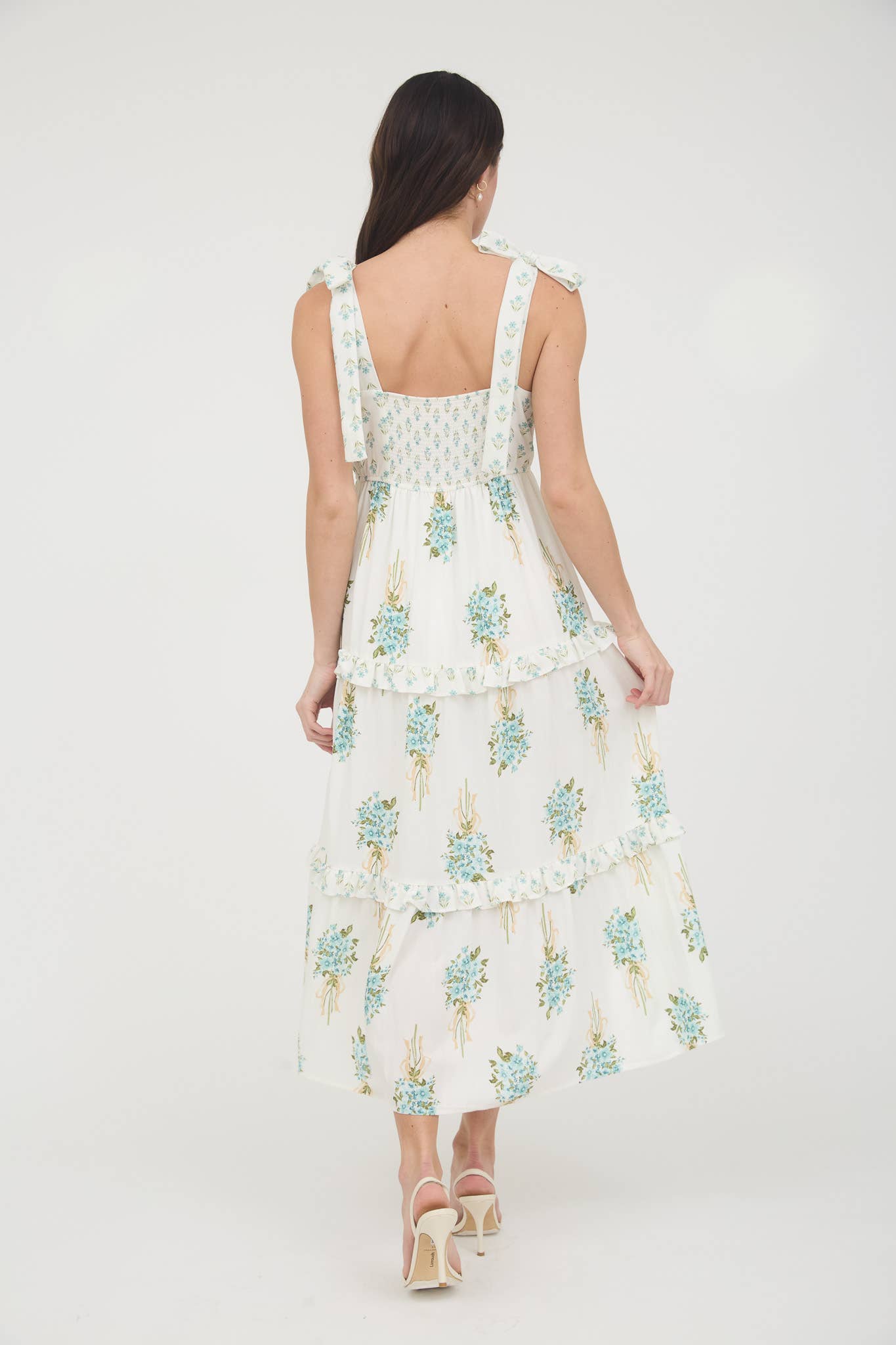BOUQUET PRINT EMPIRE TIERED DRESS