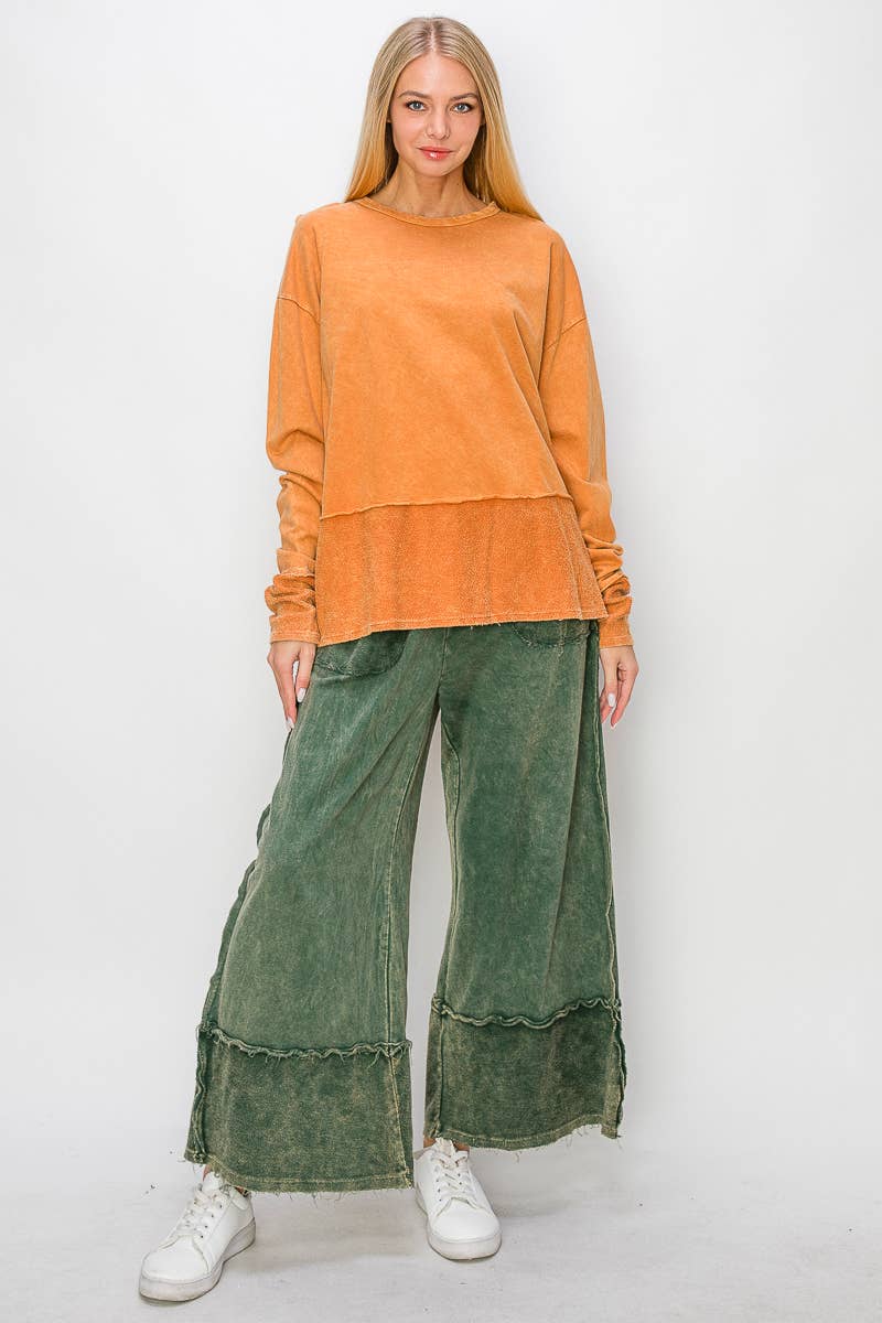 Mineral Wash Wide Pants: Olive