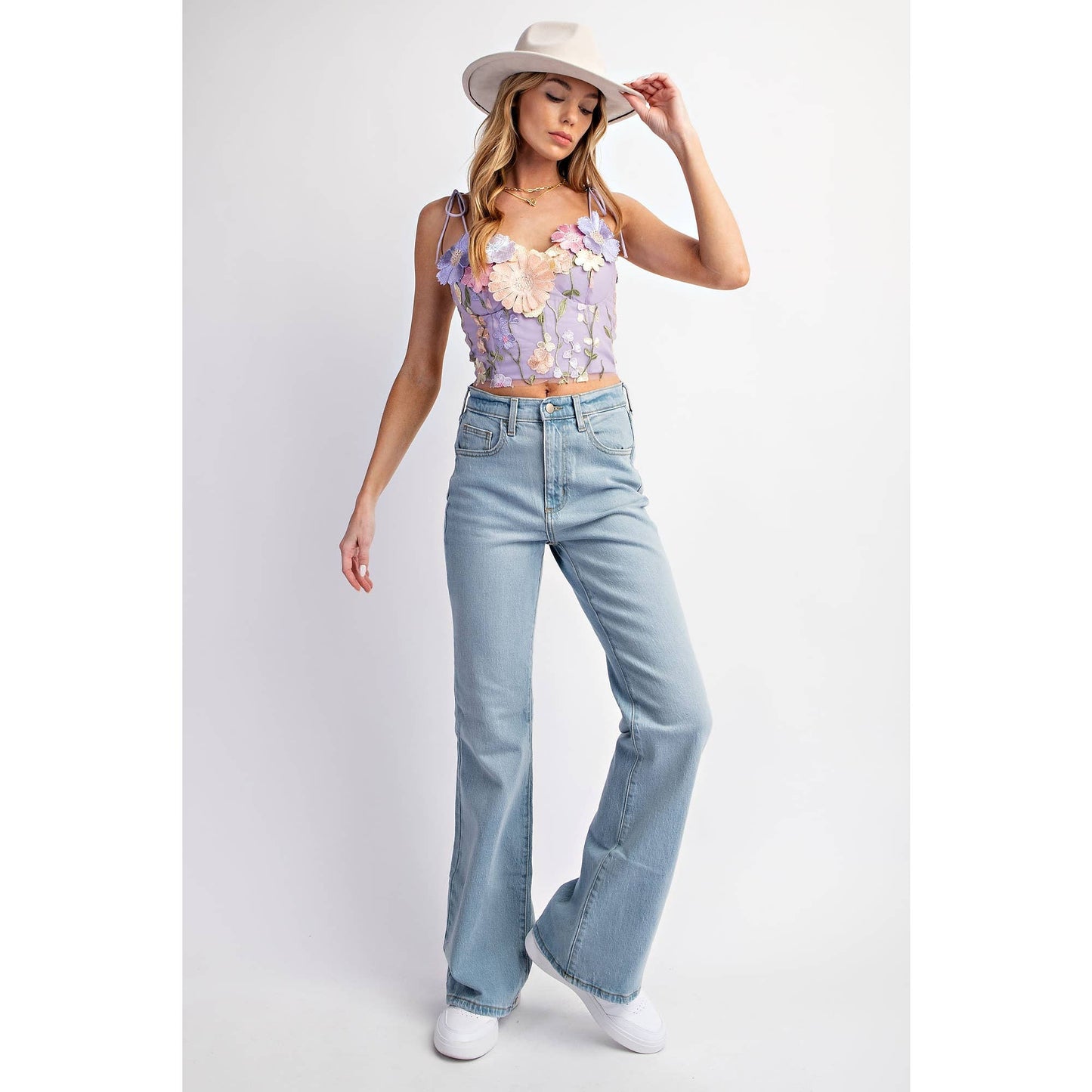 3D FLOWER EMBROIDERY TANK TOP: Lavender