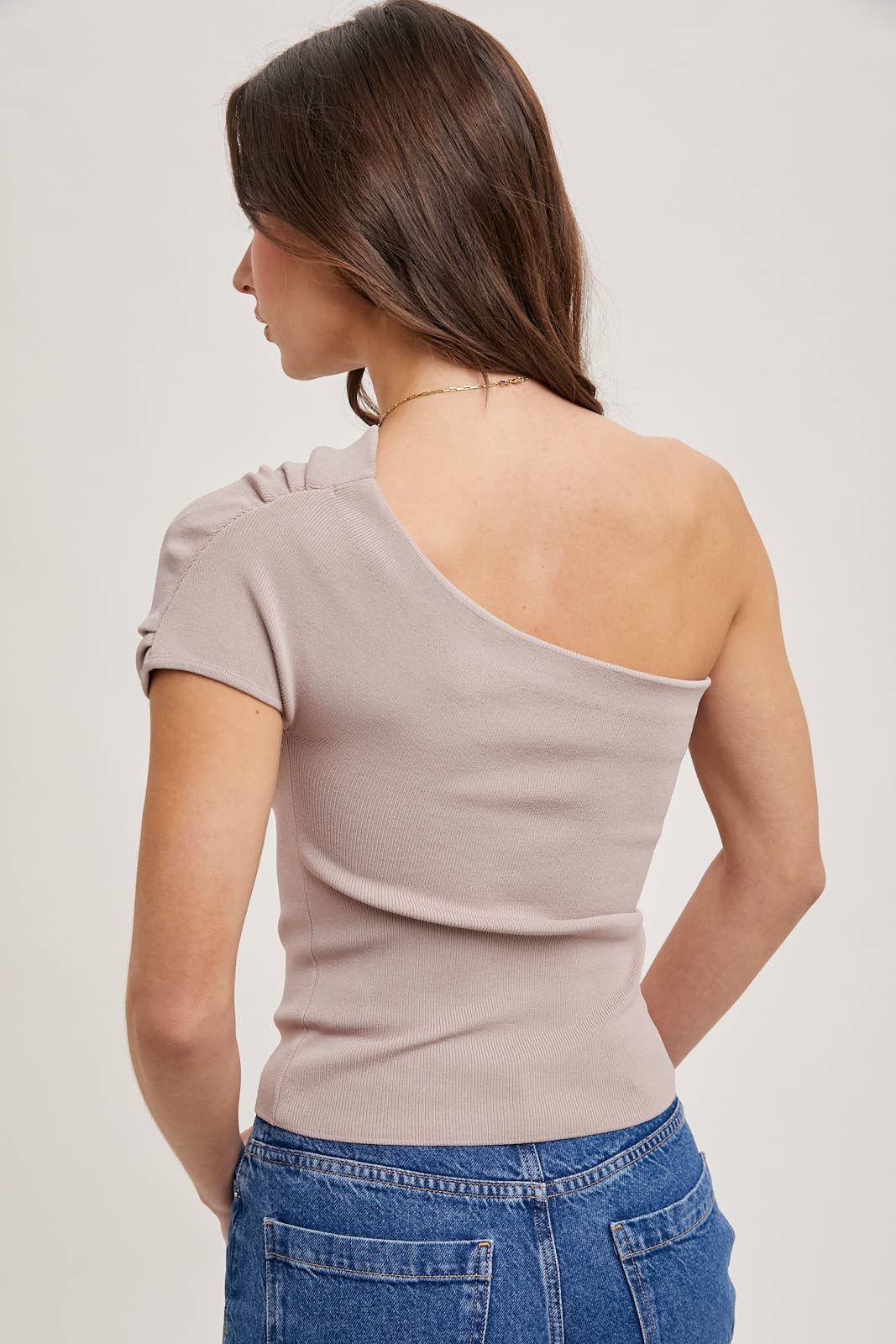 ONE SHOULDER KNIT TOP: BIRCH