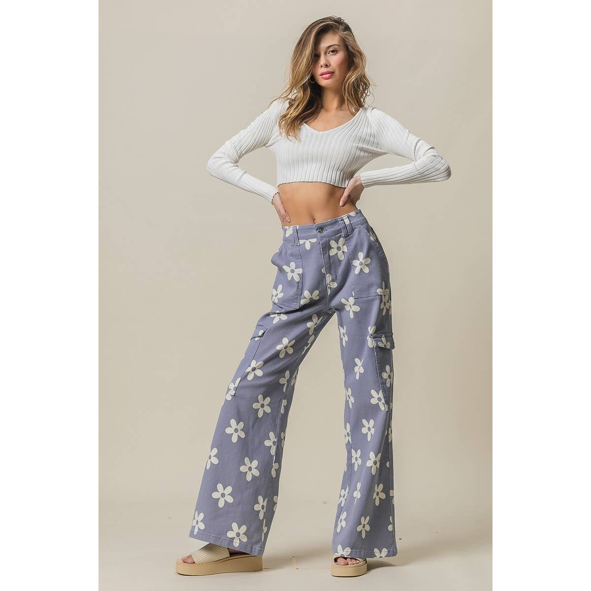 FLOWER PRINTED WIDE PANTS