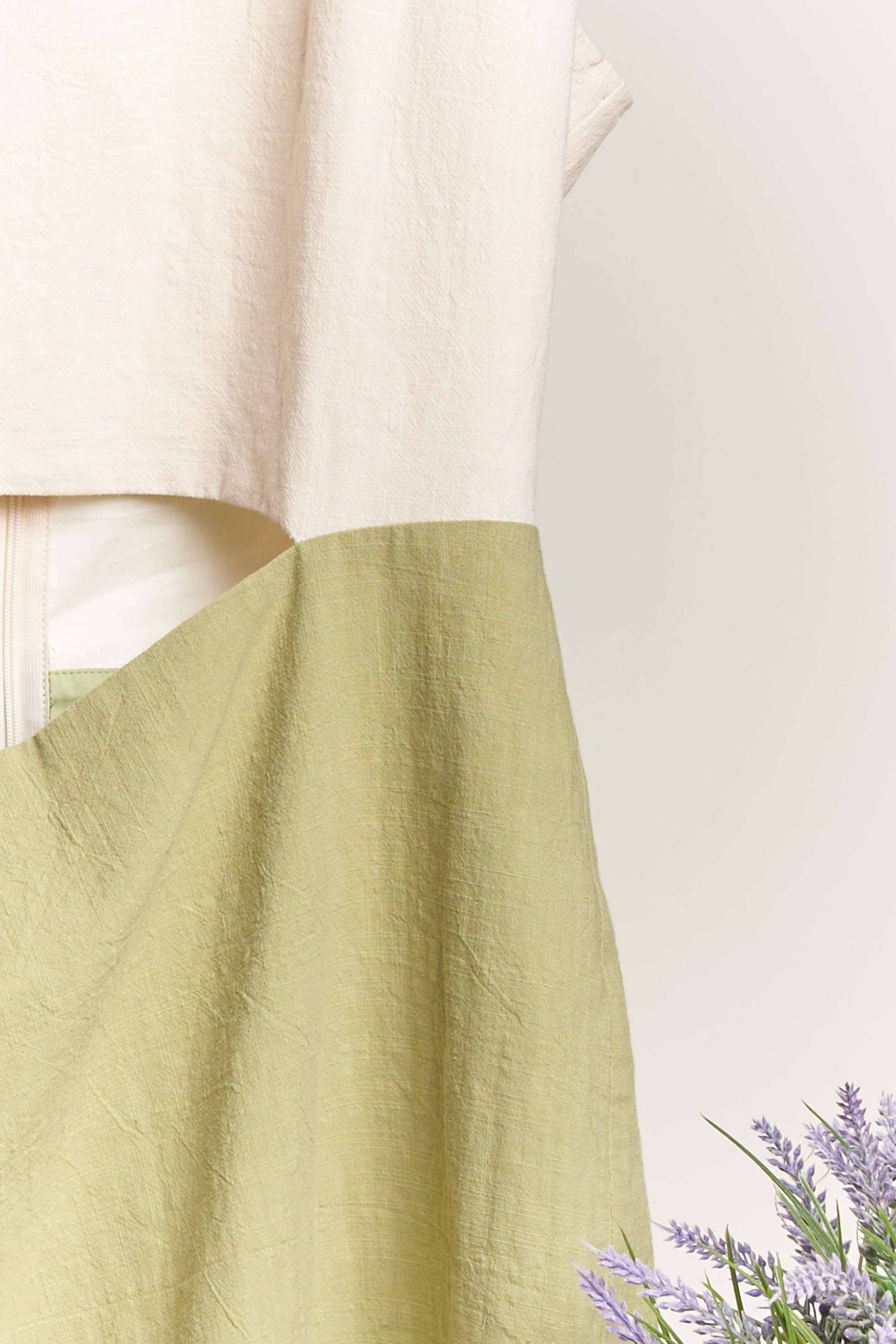 Sleeveless Color Block Dress with Side Cutout: Olive