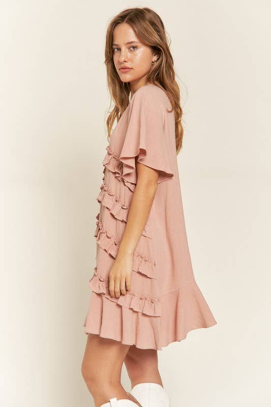 PLUS SIZE Short Sleeve Midi Dress - MAUVE