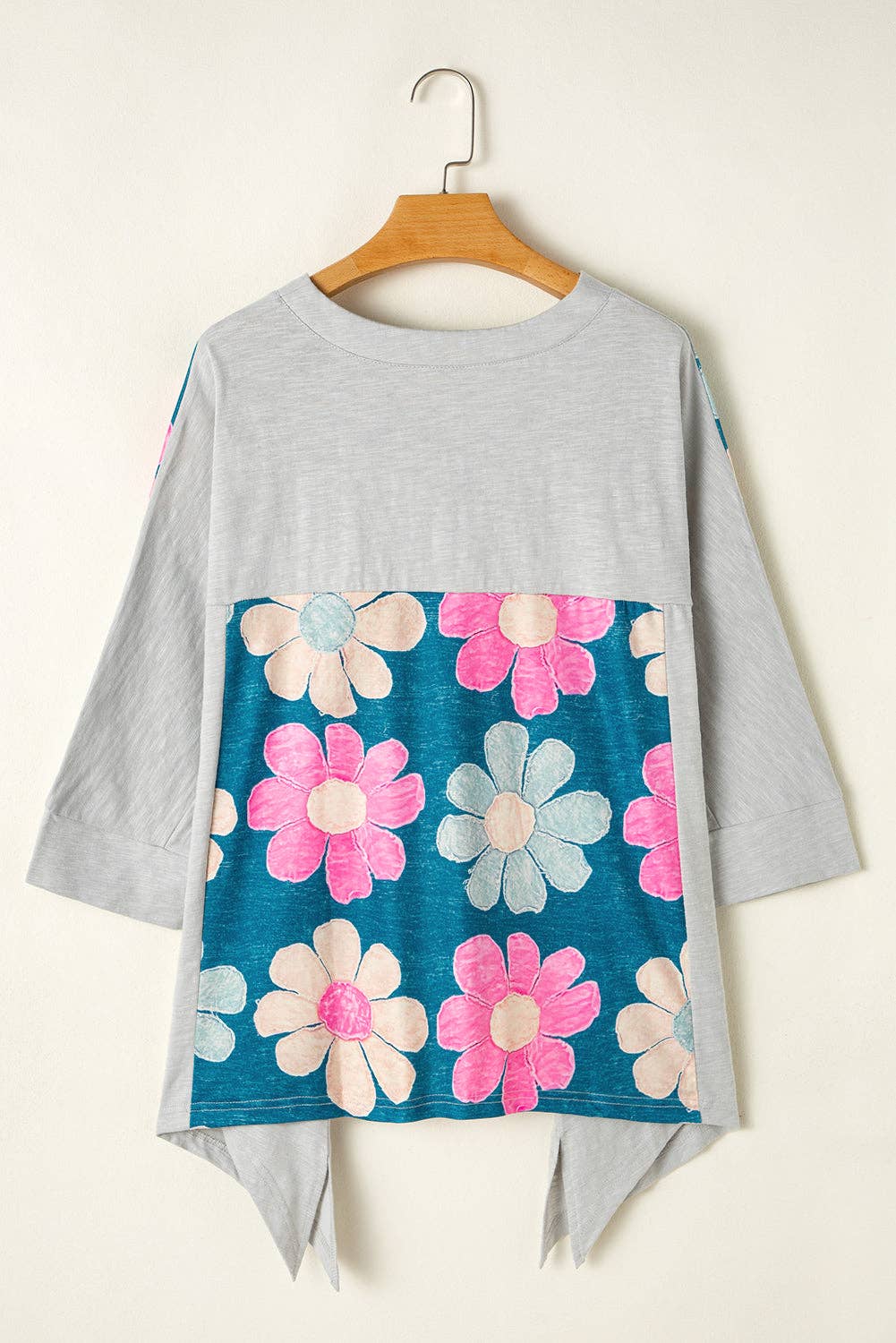 Floral Patchwork Reverse Seam Top: Green