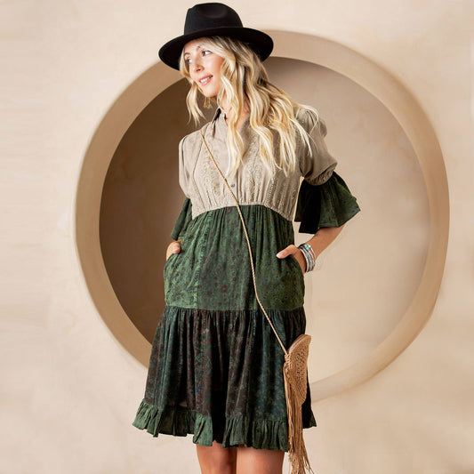 Earthy Boho Tiered Dress : BASIL