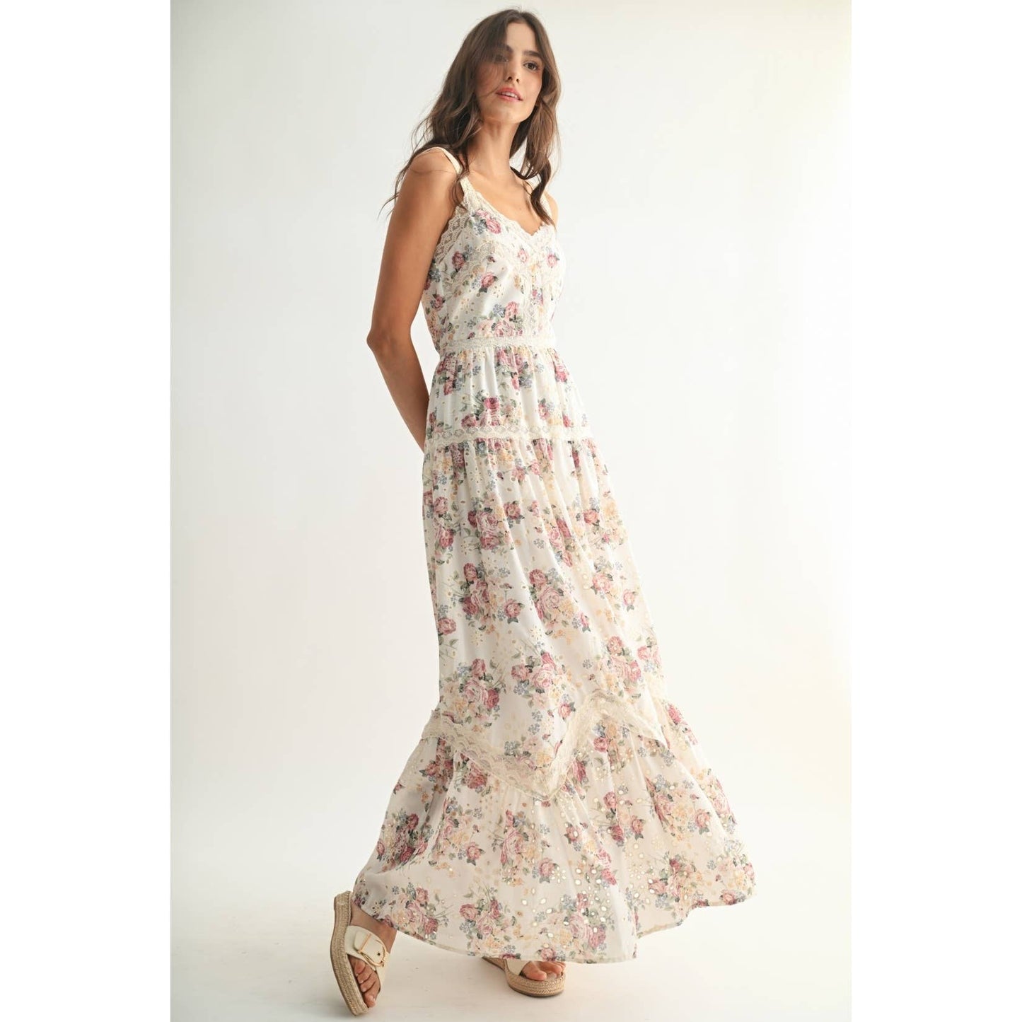 FLORAL MAXI DRESS: CREAM/BERRY