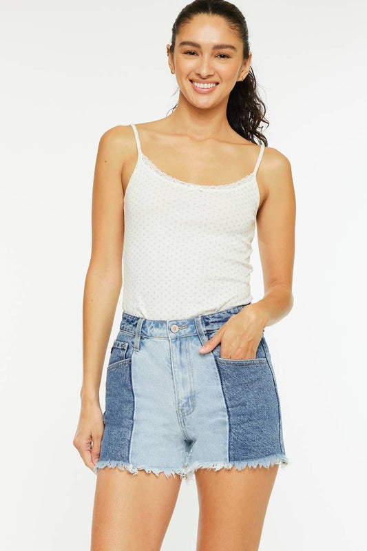 TWO TONE ULTRA HIGH RISE DENIM SHORT