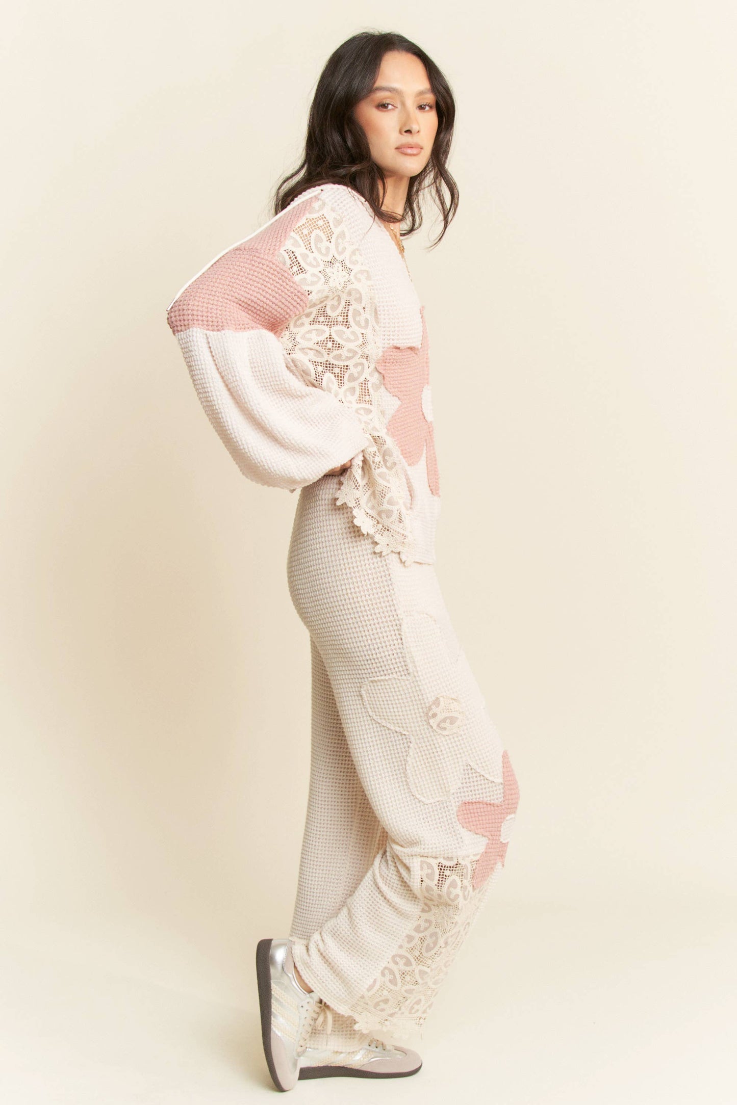 MIX PRINT KNIT WIDE OPENING PANTS: Plus Size Only