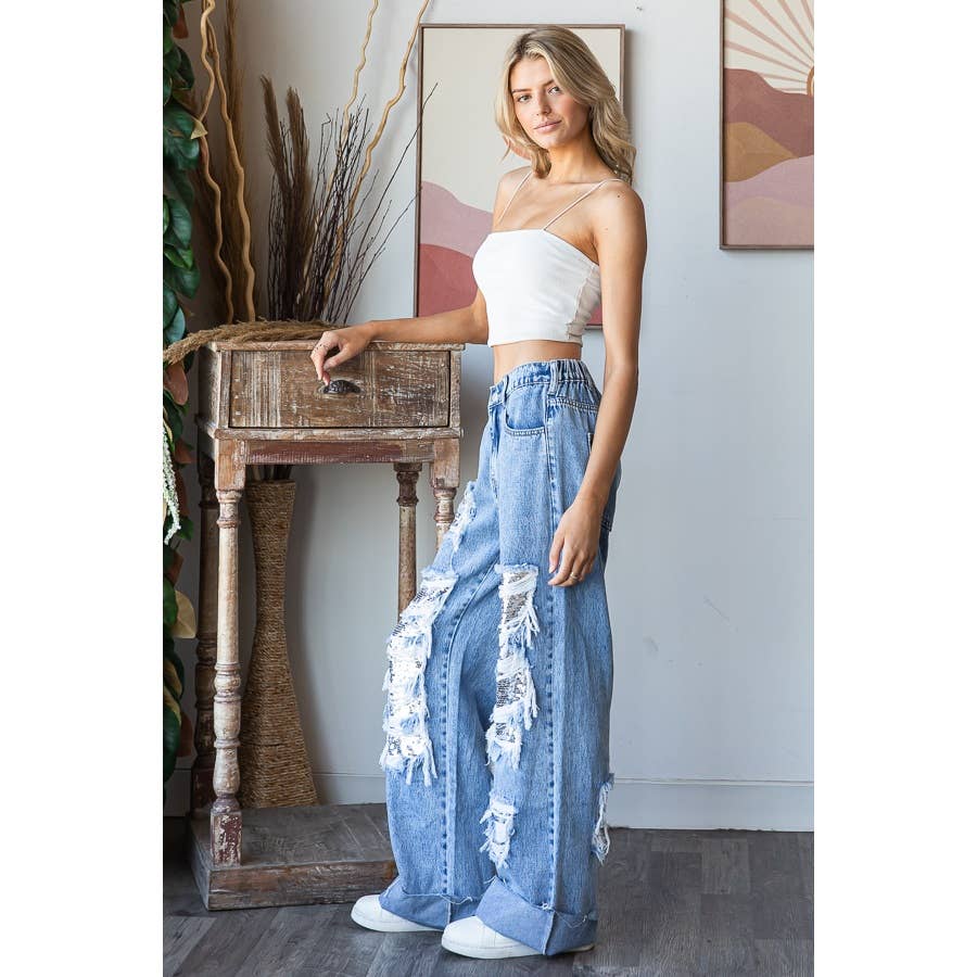DISTRESSED SEQUIN DENIM