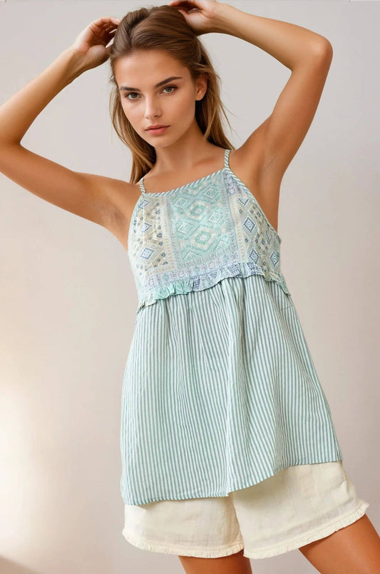 Mixed Media Top - Mint