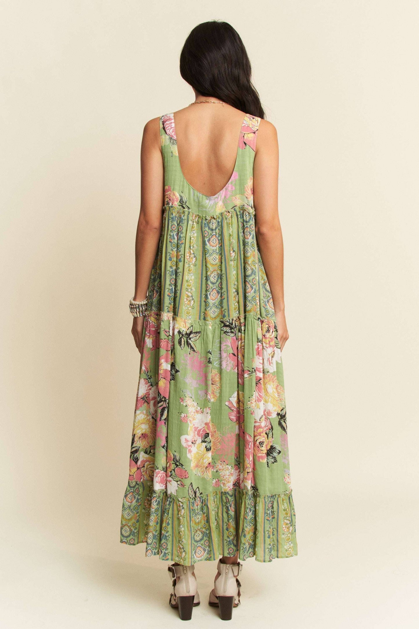 FLORAL BOHO STRIPE DRESS: Sage Plus Size Only
