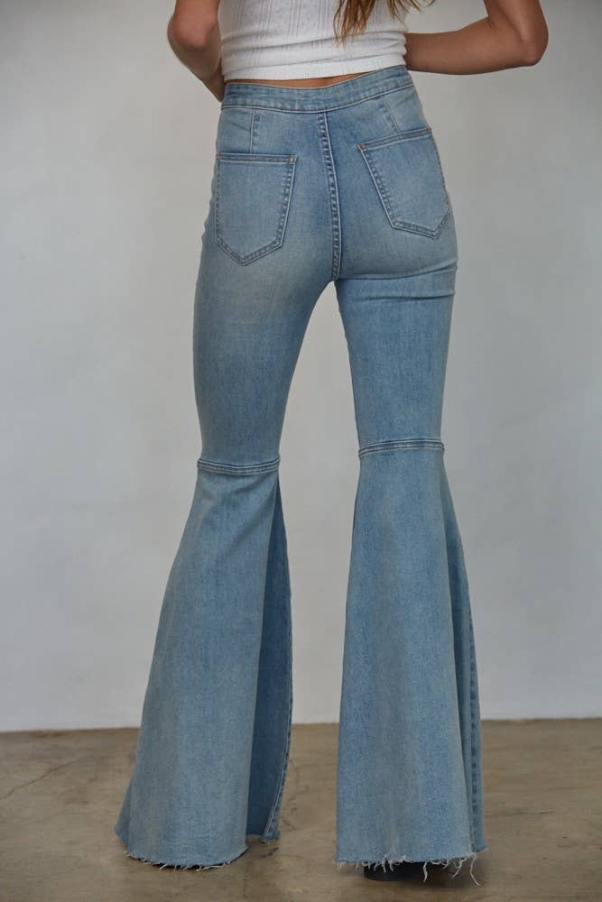 Super Flared Bell Bottom Jeans: Light Denim