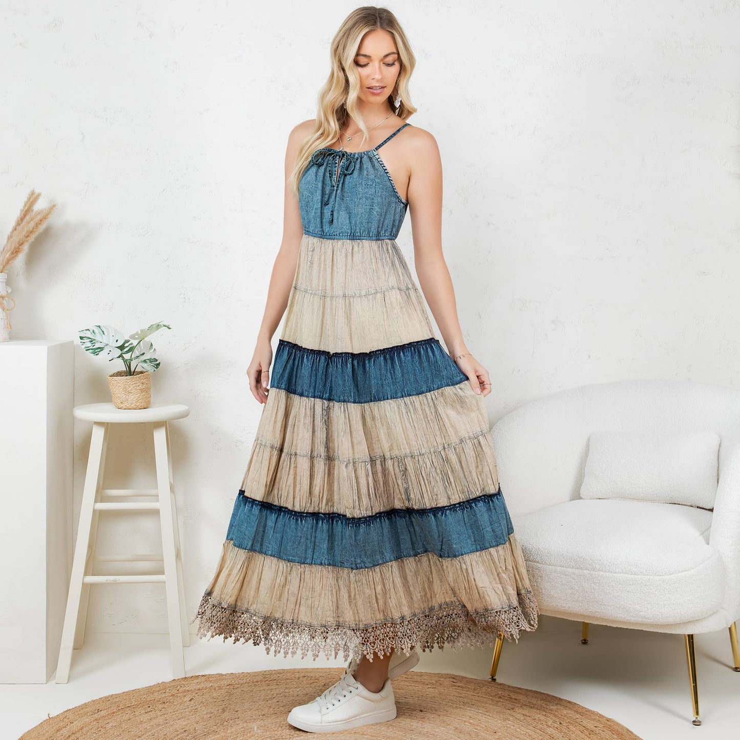 Boho Denim Tiered Dress