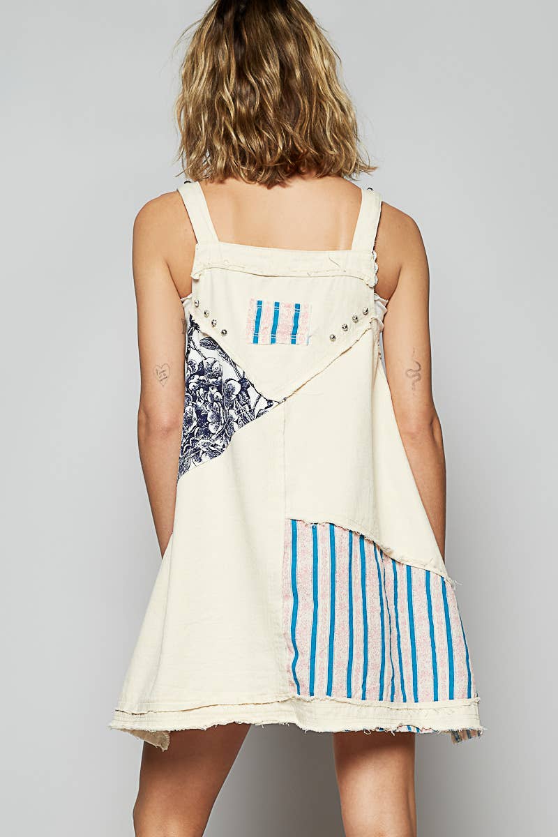 Floral print contrast mini dress: OATMILK
