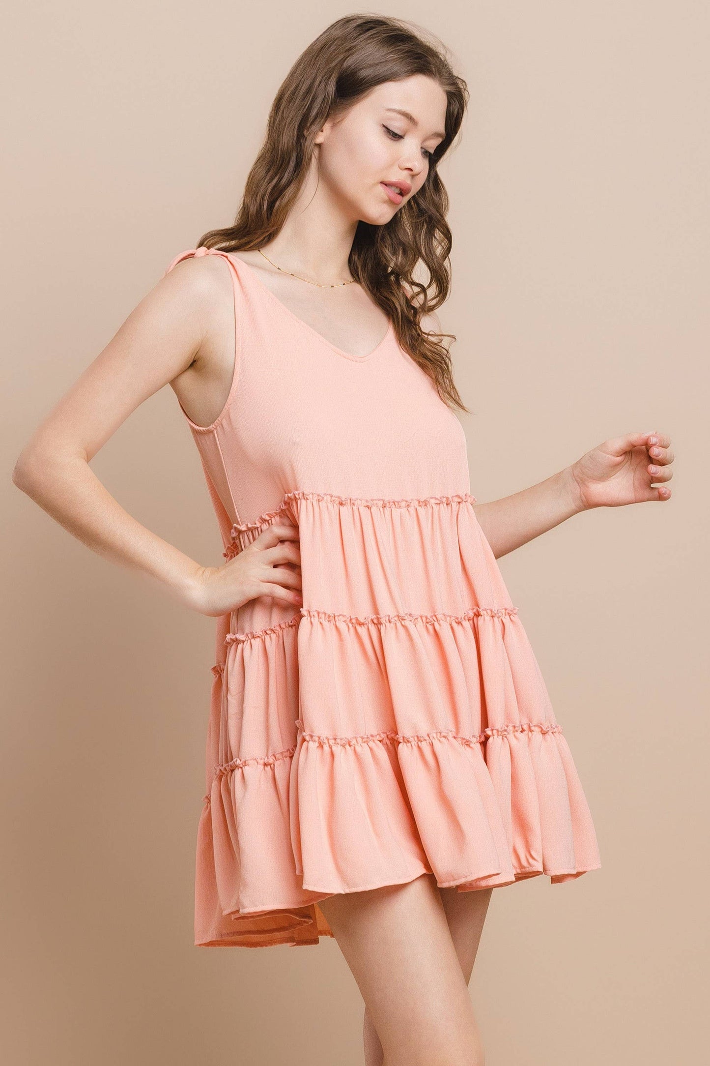 BOHO TIERED BABYDOLL DRESS PEACH