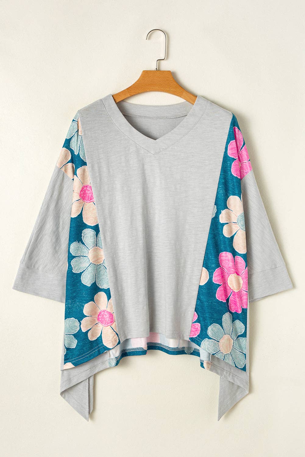Floral Patchwork Reverse Seam Top: Green