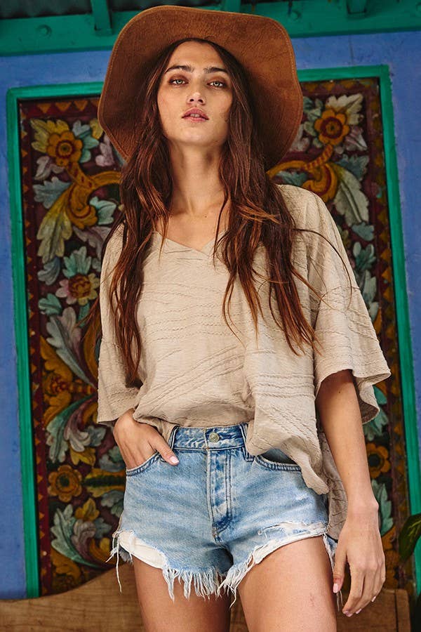 Oversized Solid Textured Knit Top: Taupe