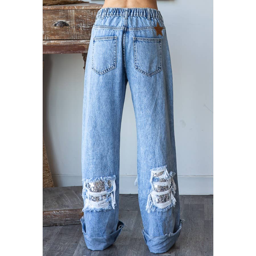DISTRESSED SEQUIN DENIM