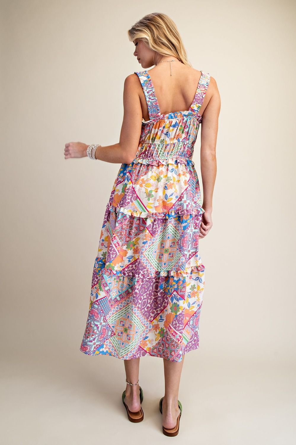 PATCHWORK PRINTED MIDI DRESS