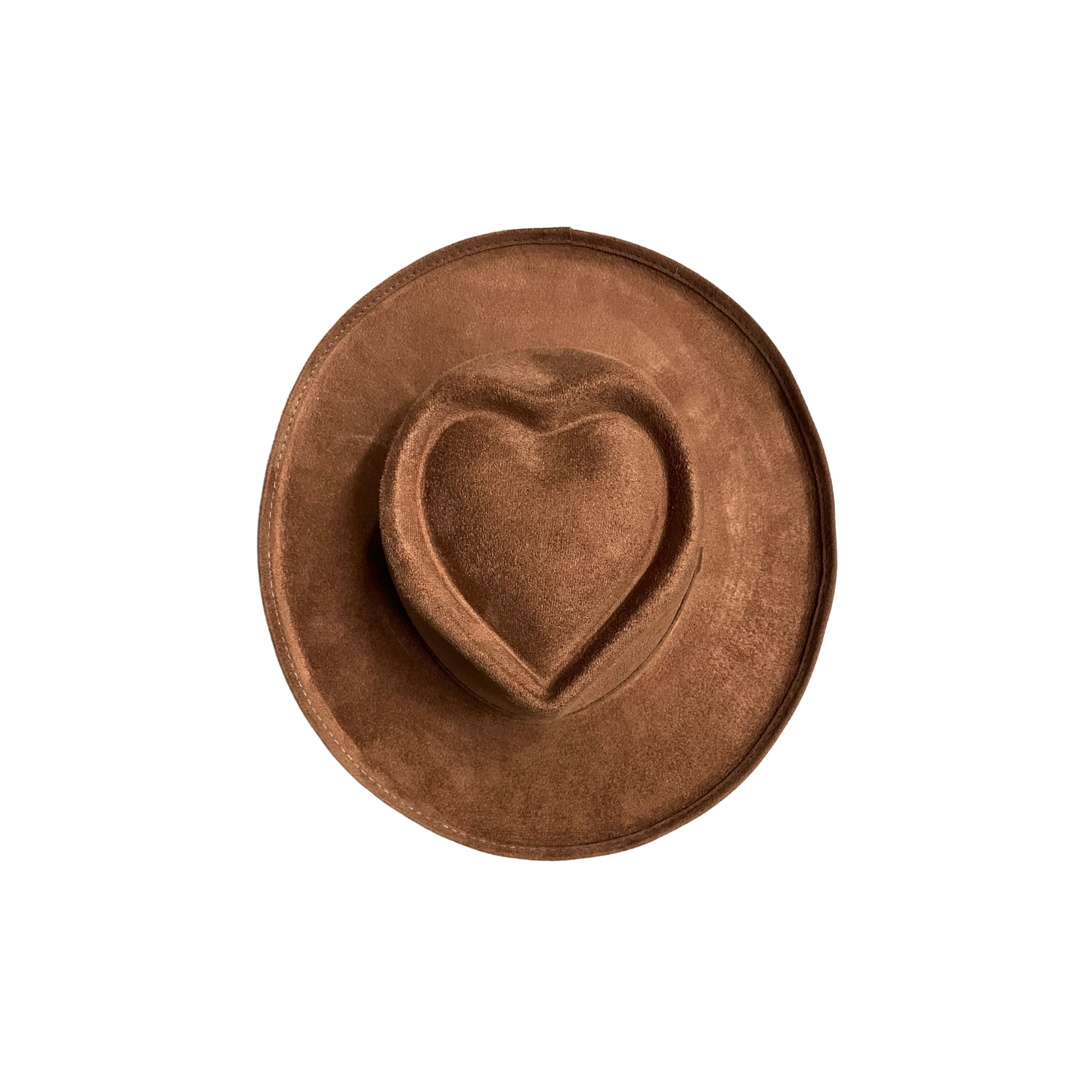 Vegan Suede Pencil Curl Brim Sweetheart Crown Fedora Hats: Tobacco