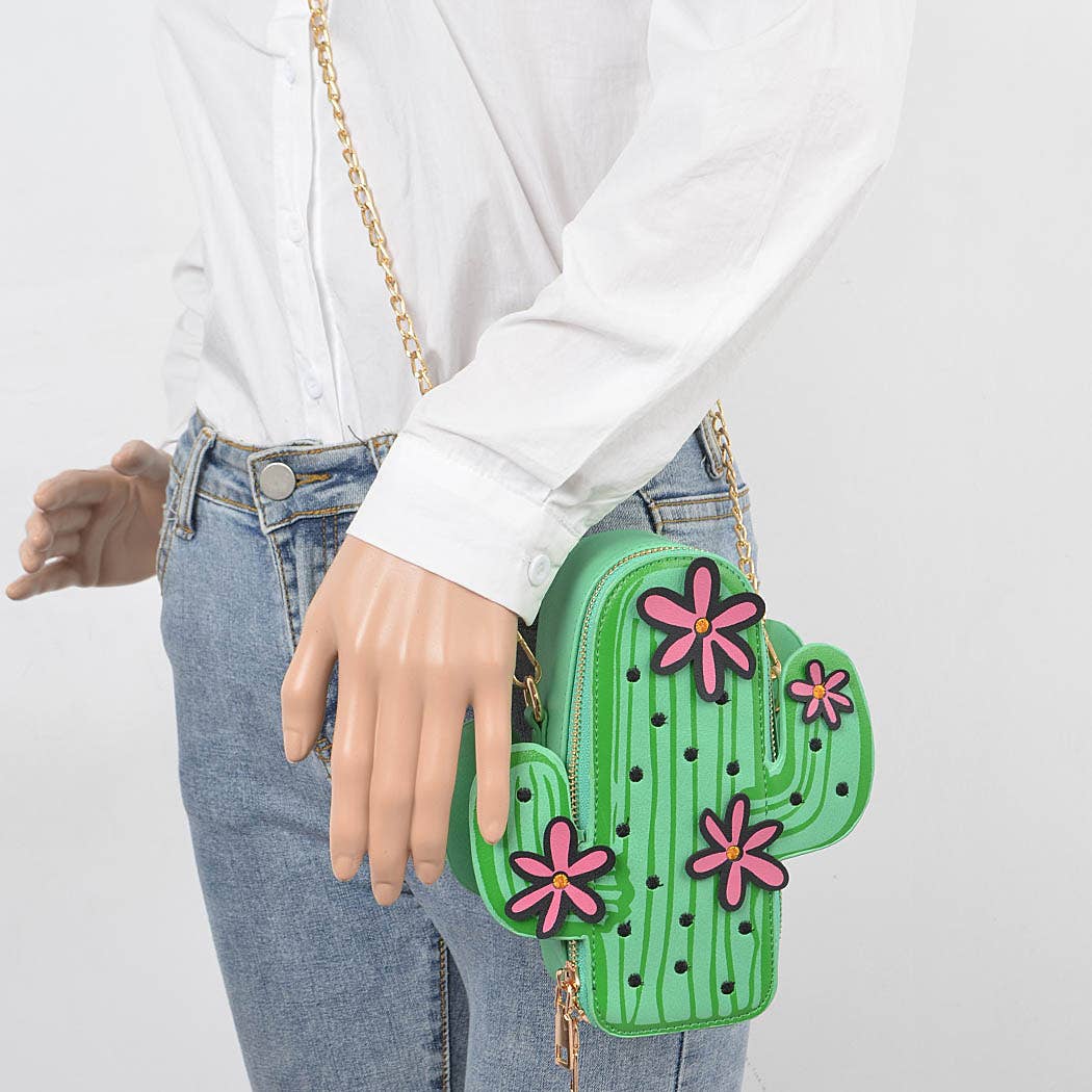 Vegan Leather Cactus Crossbody Bag: GR