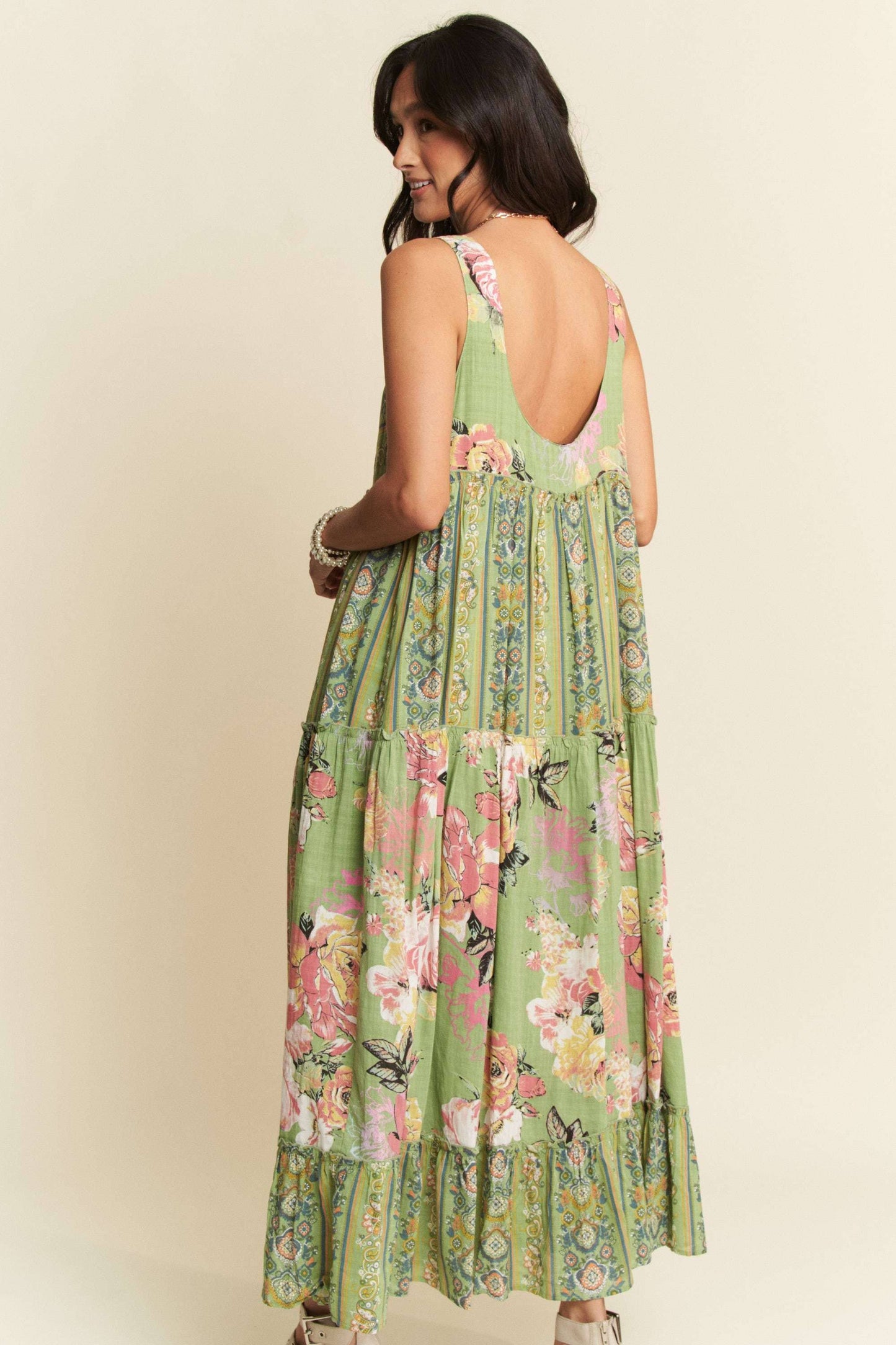 FLORAL BOHO STRIPE DRESS: Sage Plus Size Only