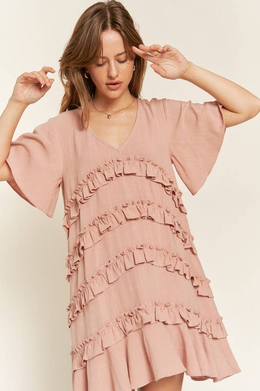 PLUS SIZE Short Sleeve Midi Dress - MAUVE