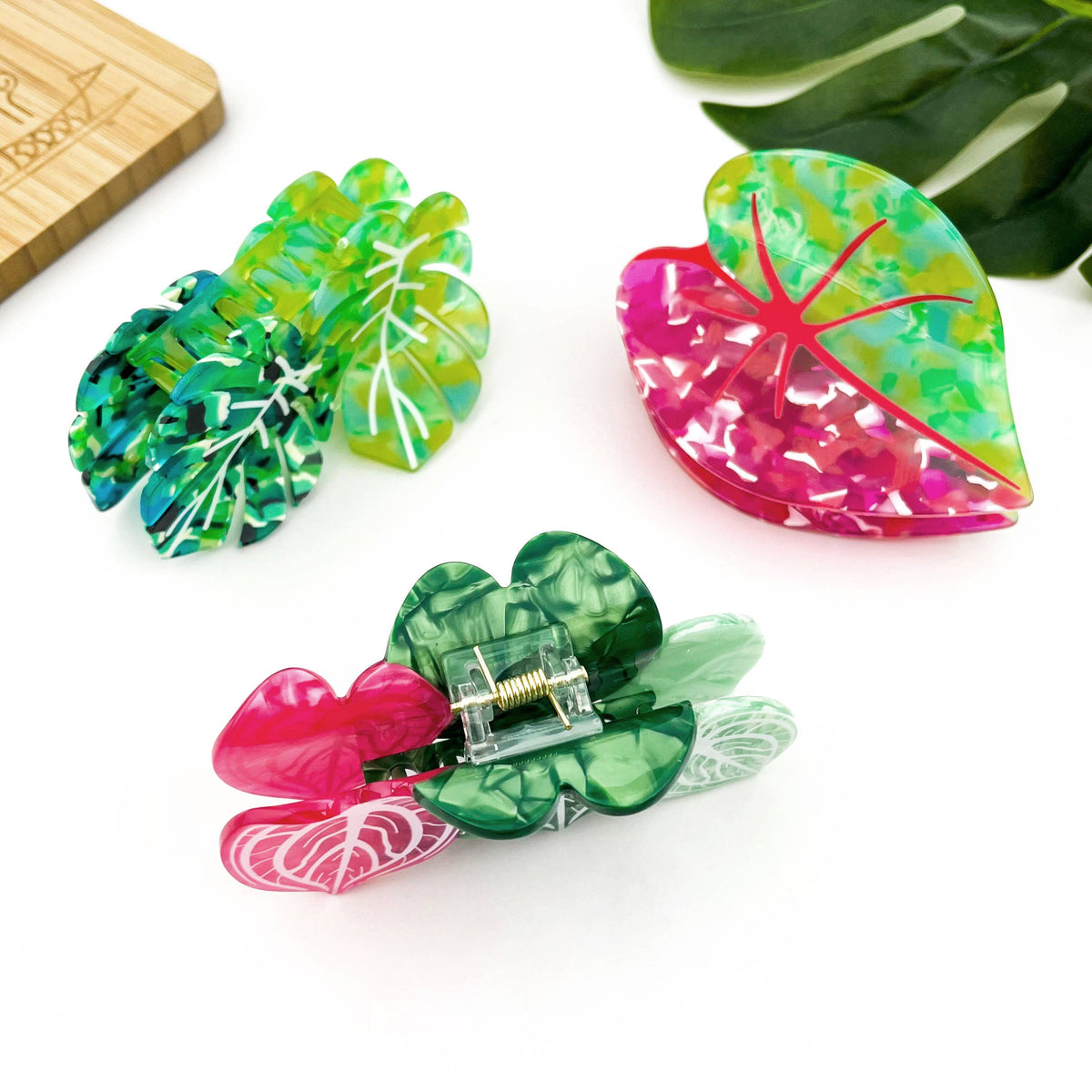 Red Palm Leaf & Monstera Hair Claw Clip