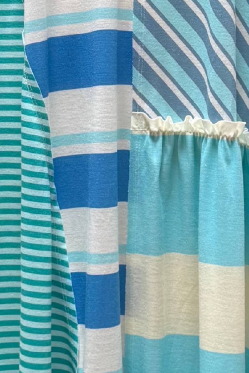 Mixed-Stripe Patchwork Maxi Dress: Sky Blue Multi