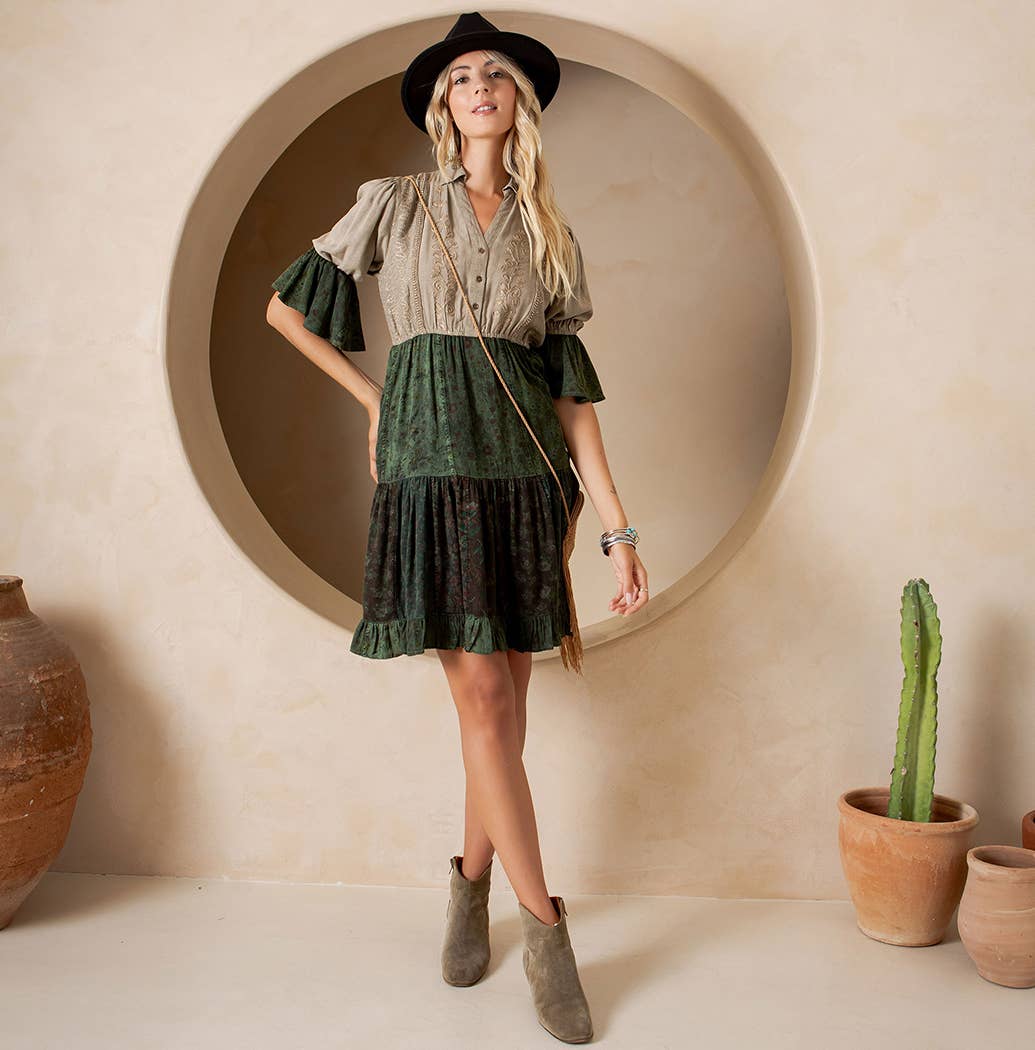 Earthy Boho Tiered Dress : BASIL