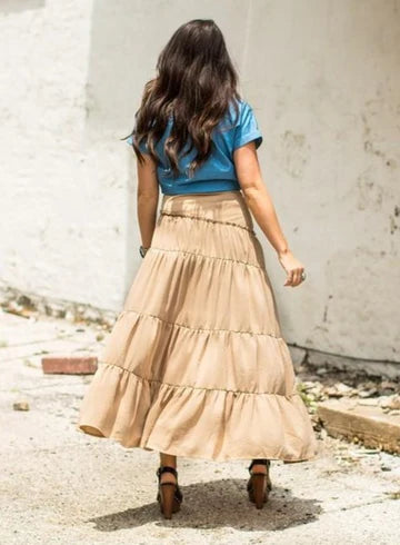 Tan High-Low Ruffle Skirt