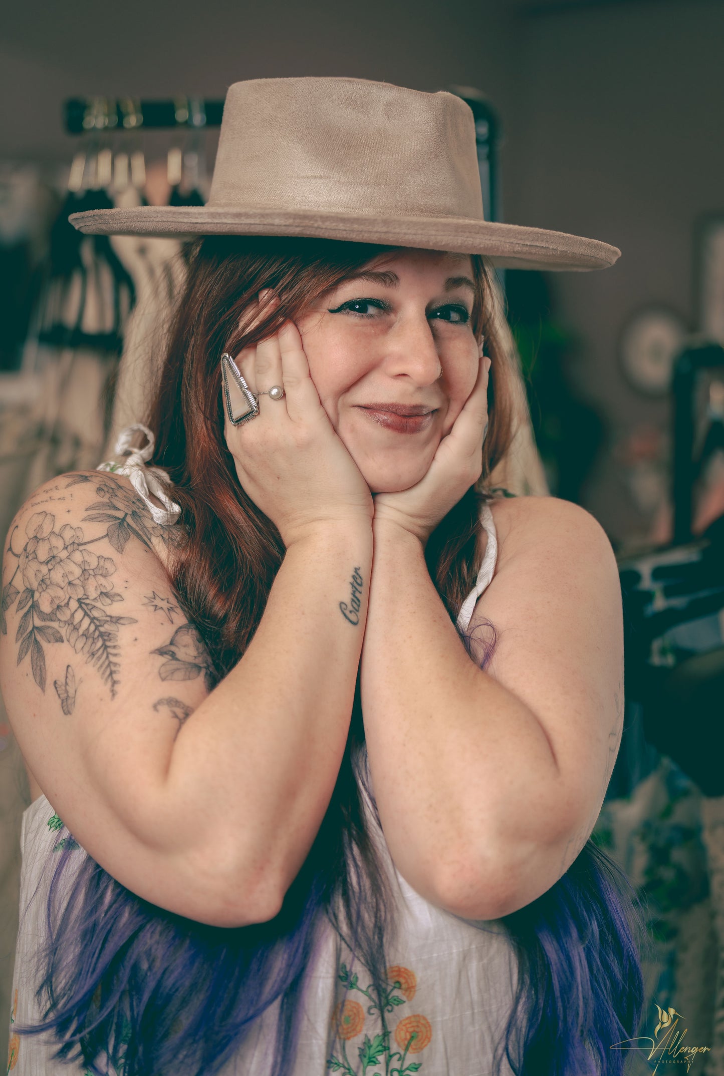 Vegan Suede Pencil Curl Brim Sweetheart Crown Fedora Hats: Taupe