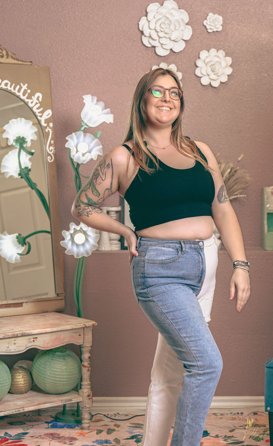 Distressed Two Tone Block Jean