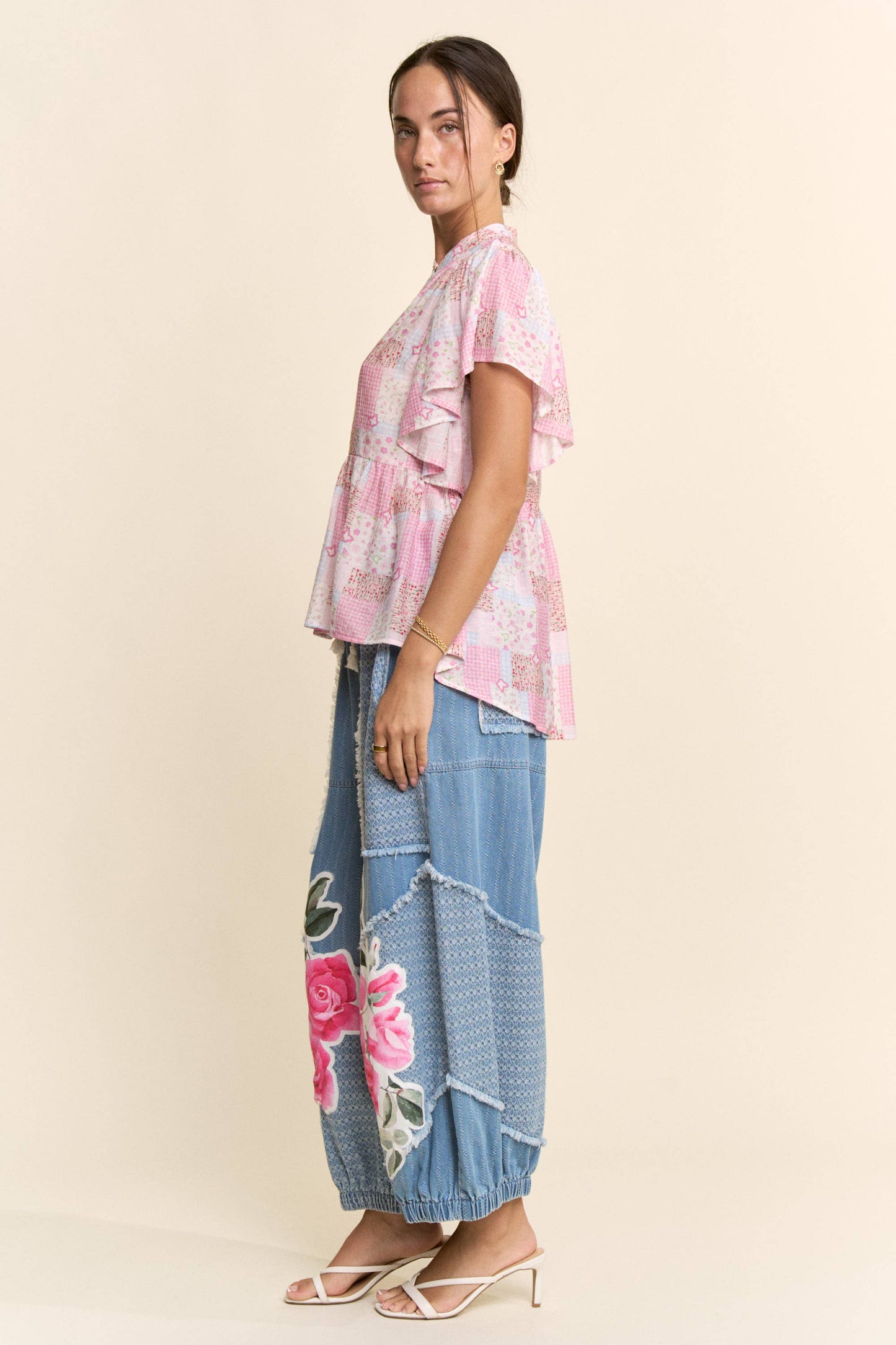 PRINTED FLOWER PATCHWORK PANTS: Small - 3x