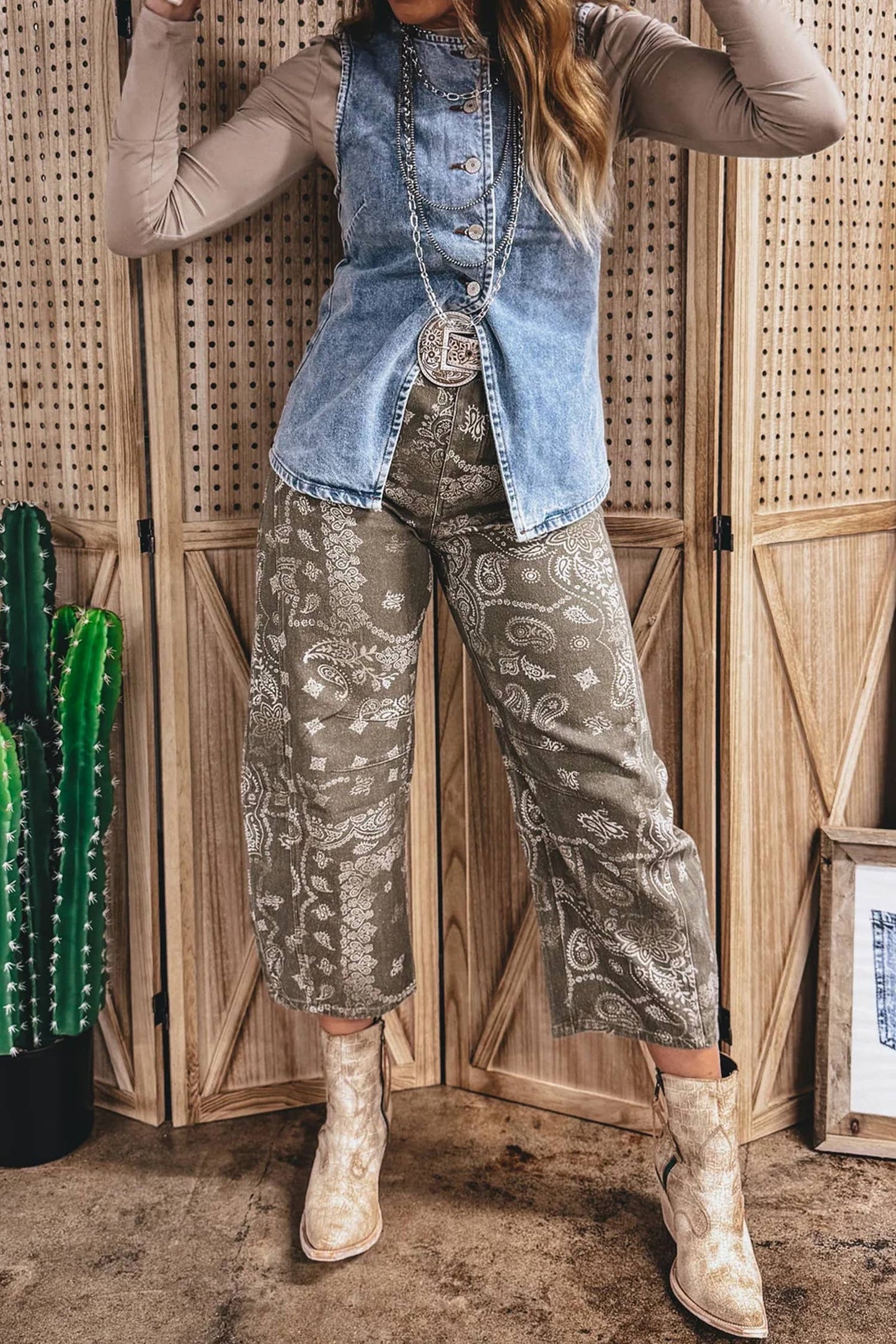 Buttoned Front Slit Denim Vest