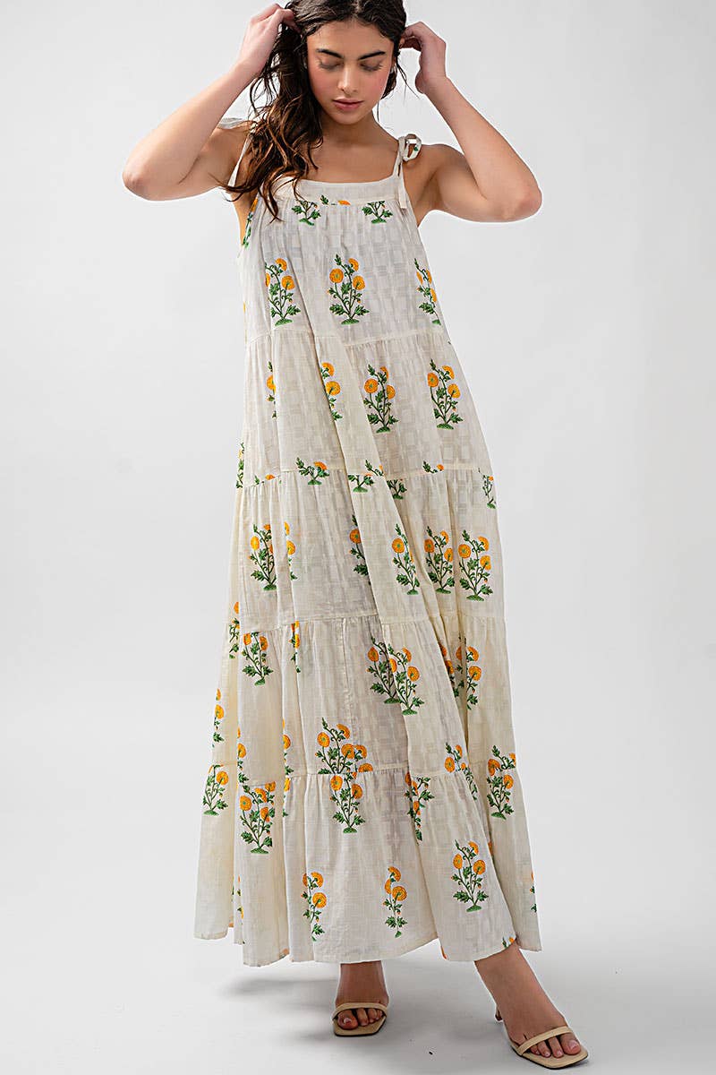Romantic Tiered Floral Cotton Maxi Dress