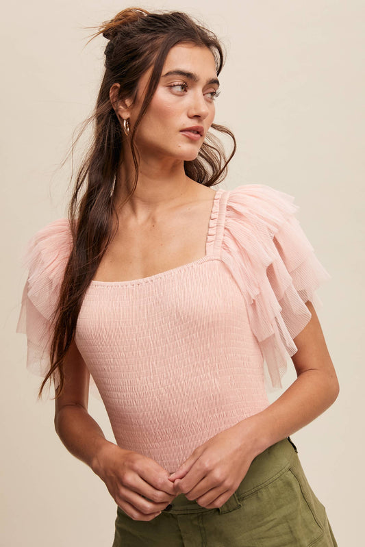 Ruffled Elegance Bodysuit: Light Blush