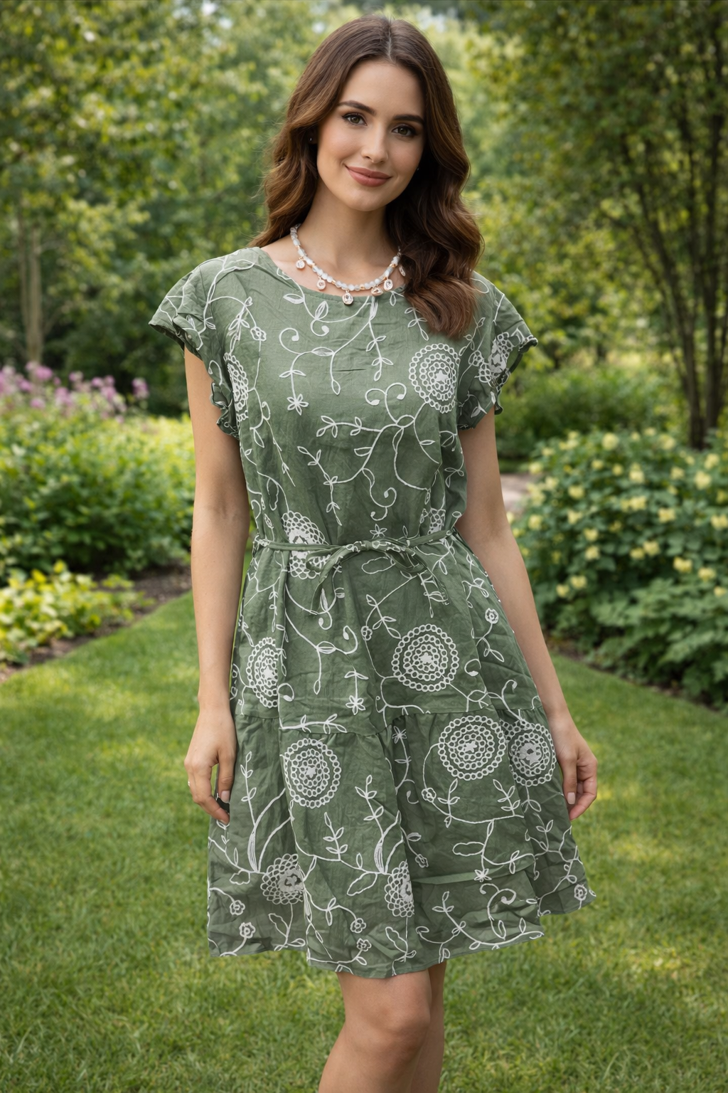 Embroidered Dress - Green