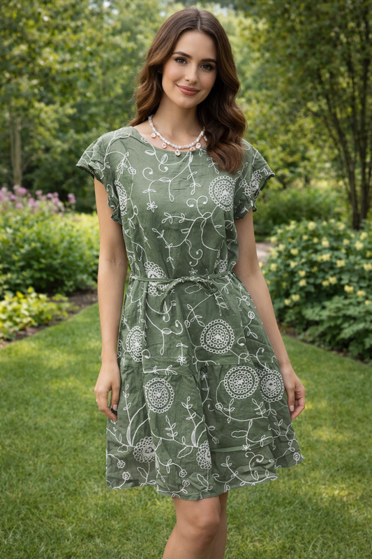 Embroidered Dress - Green