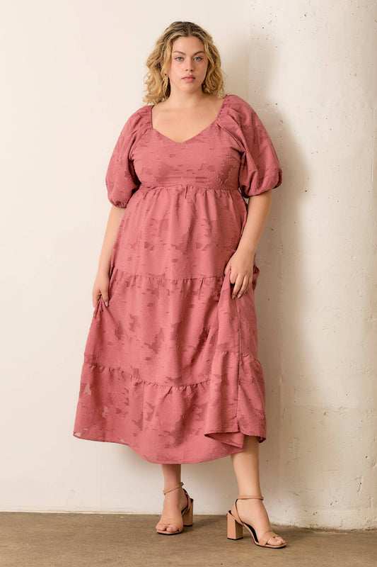 Plus FLORAL TIERED DRESS: MAUVE