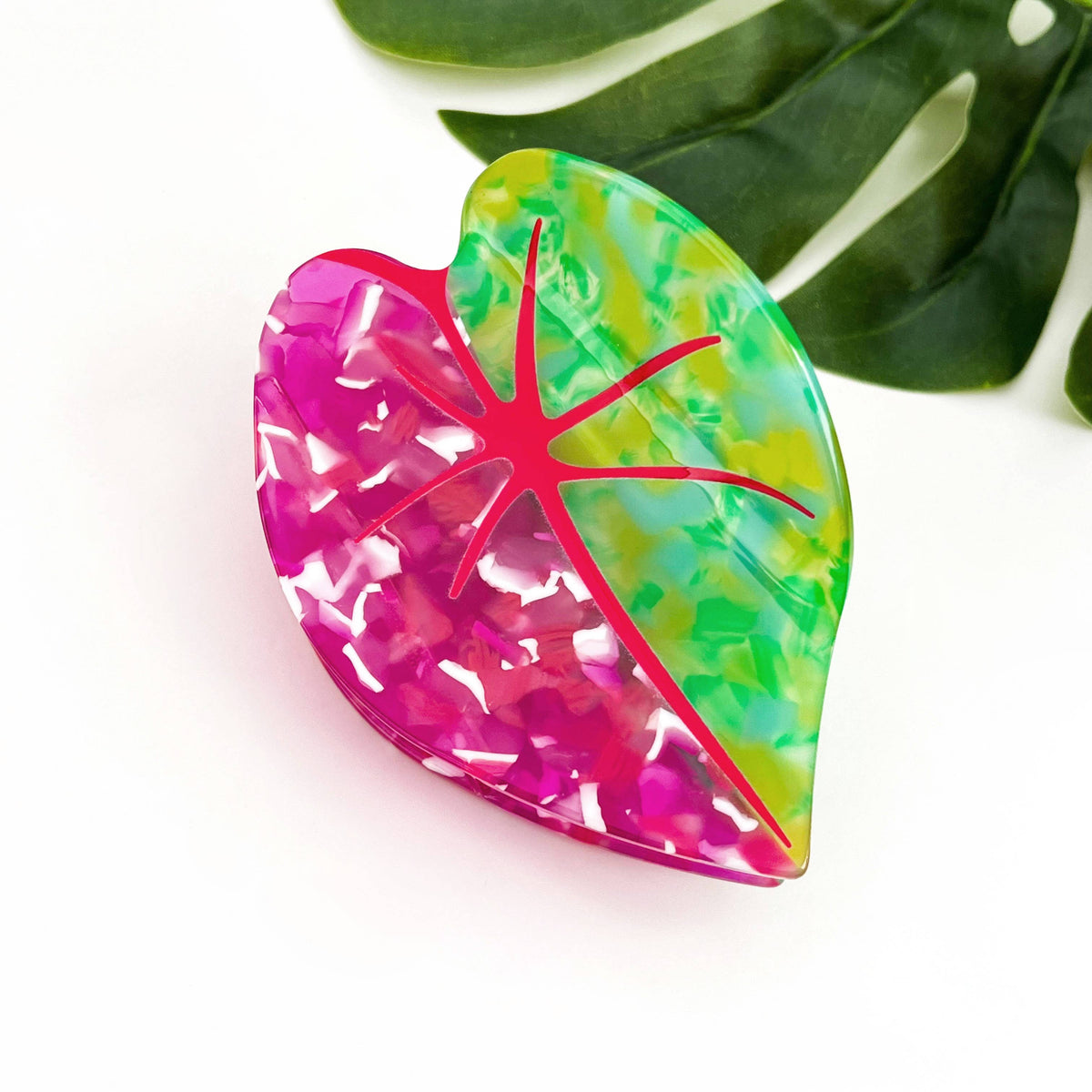 Red Palm Leaf & Monstera Hair Claw Clip