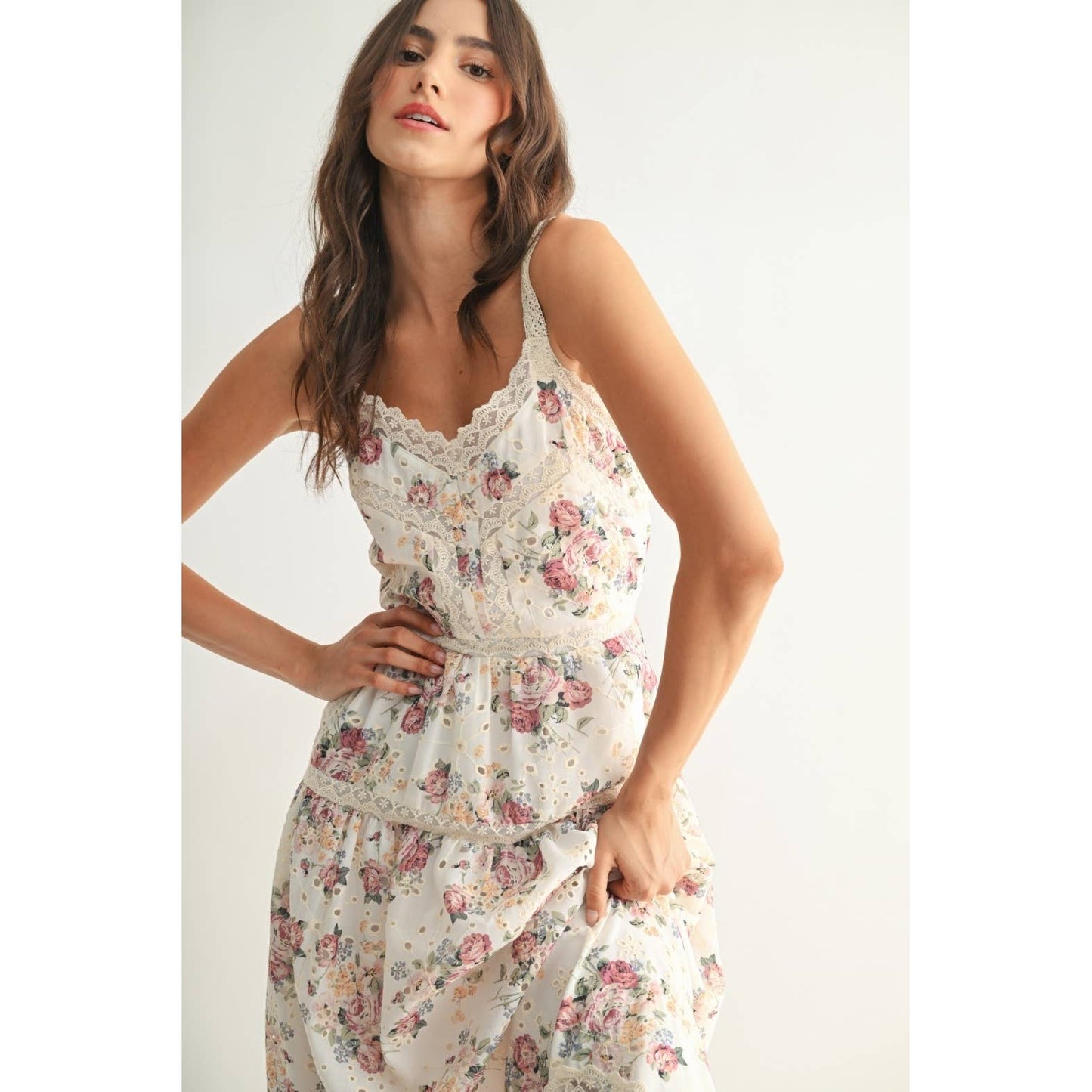 FLORAL MAXI DRESS: CREAM/BERRY