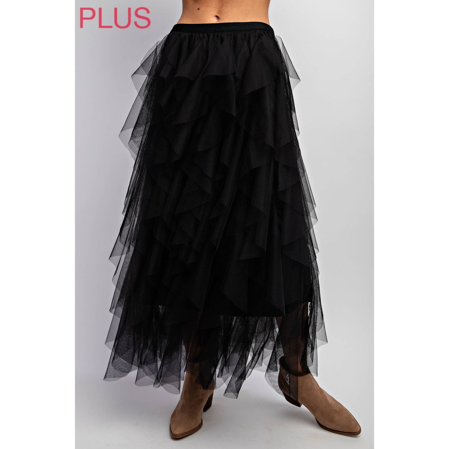 PLUS TULLE MAXI SKIRT: Black
