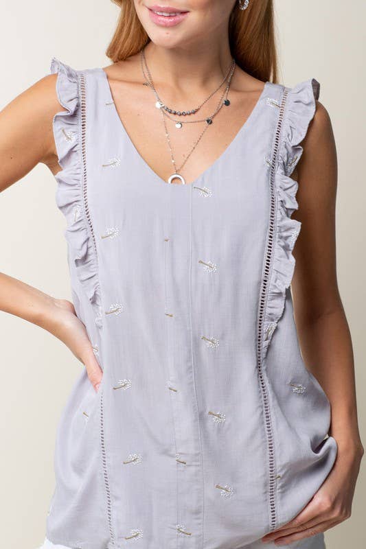 Pinstripe Frill Top -Grey