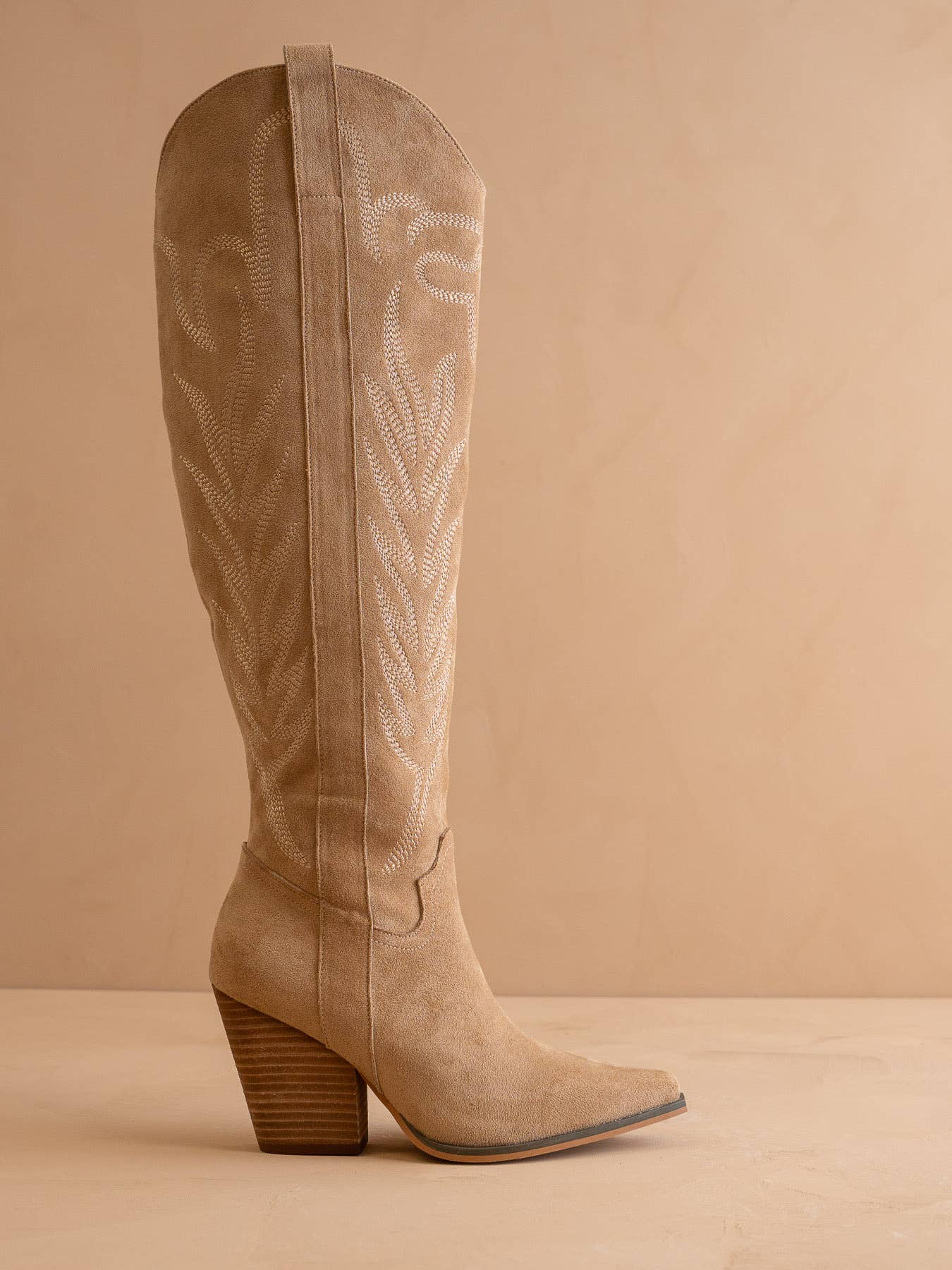 Knee High Cowboy Western Boots: Almond