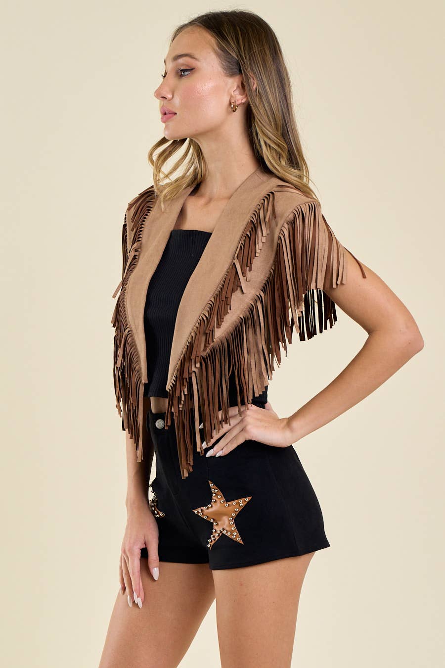 TAN WESTERN FRINGE SUEDE COLLAR / SHRUG