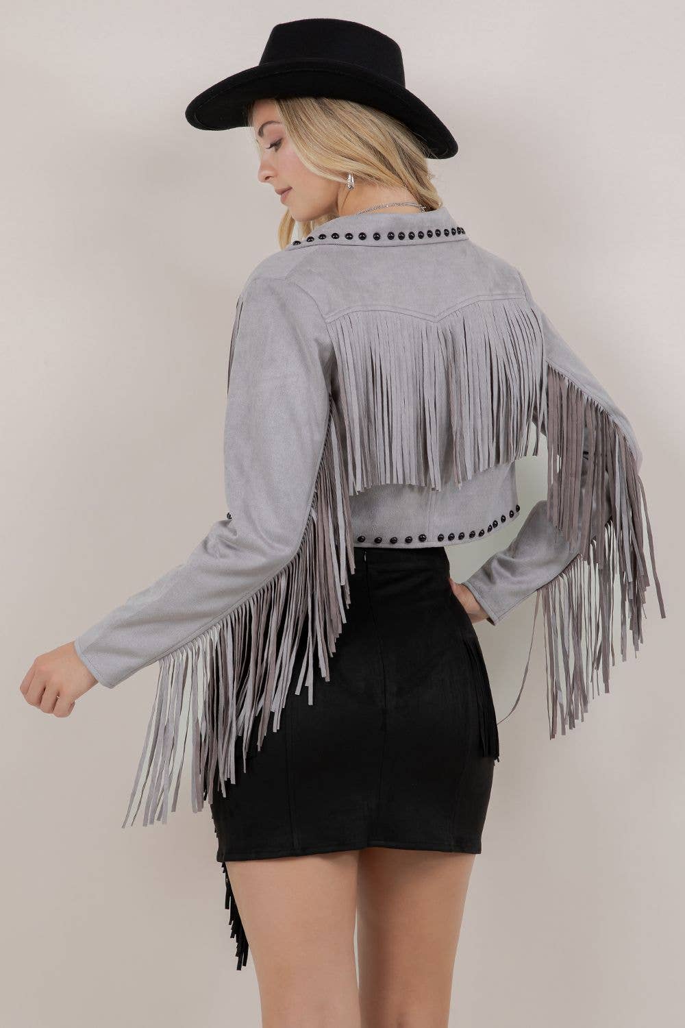 GREY FRINGE STUD JACKET