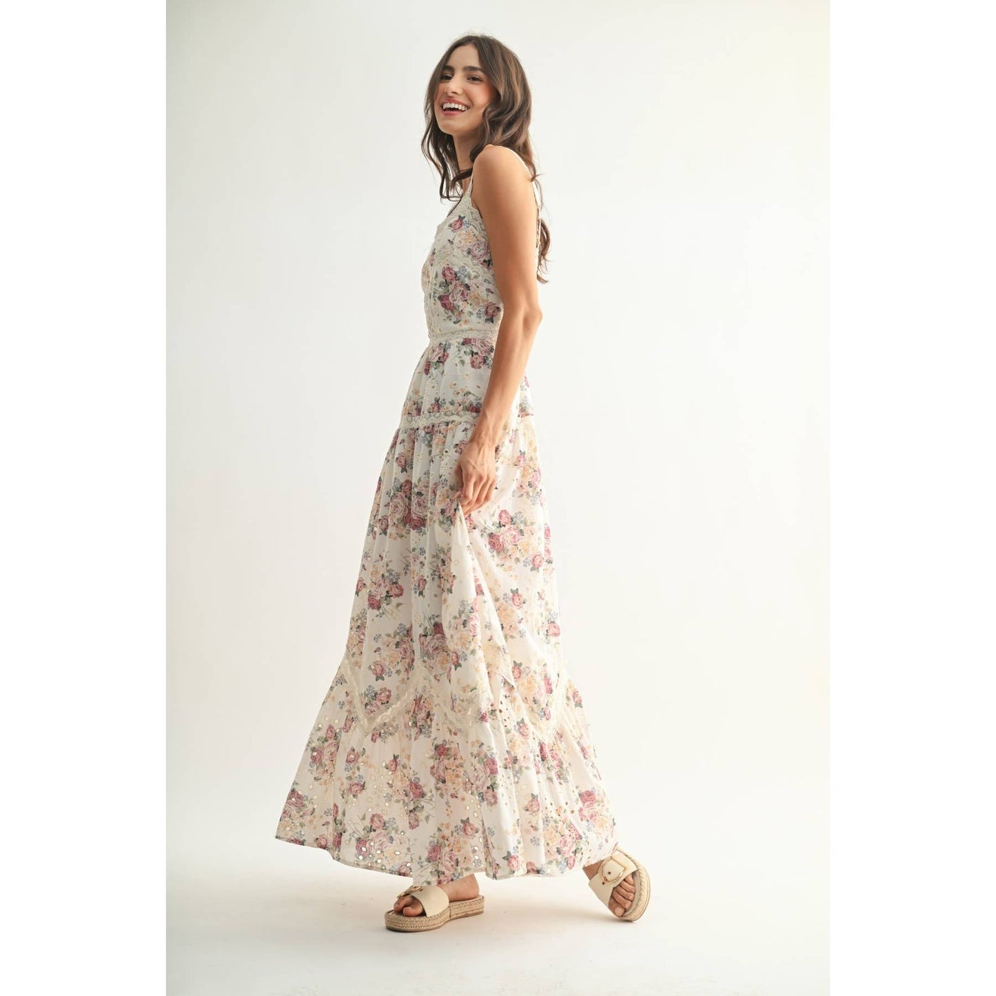 FLORAL MAXI DRESS: CREAM/BERRY